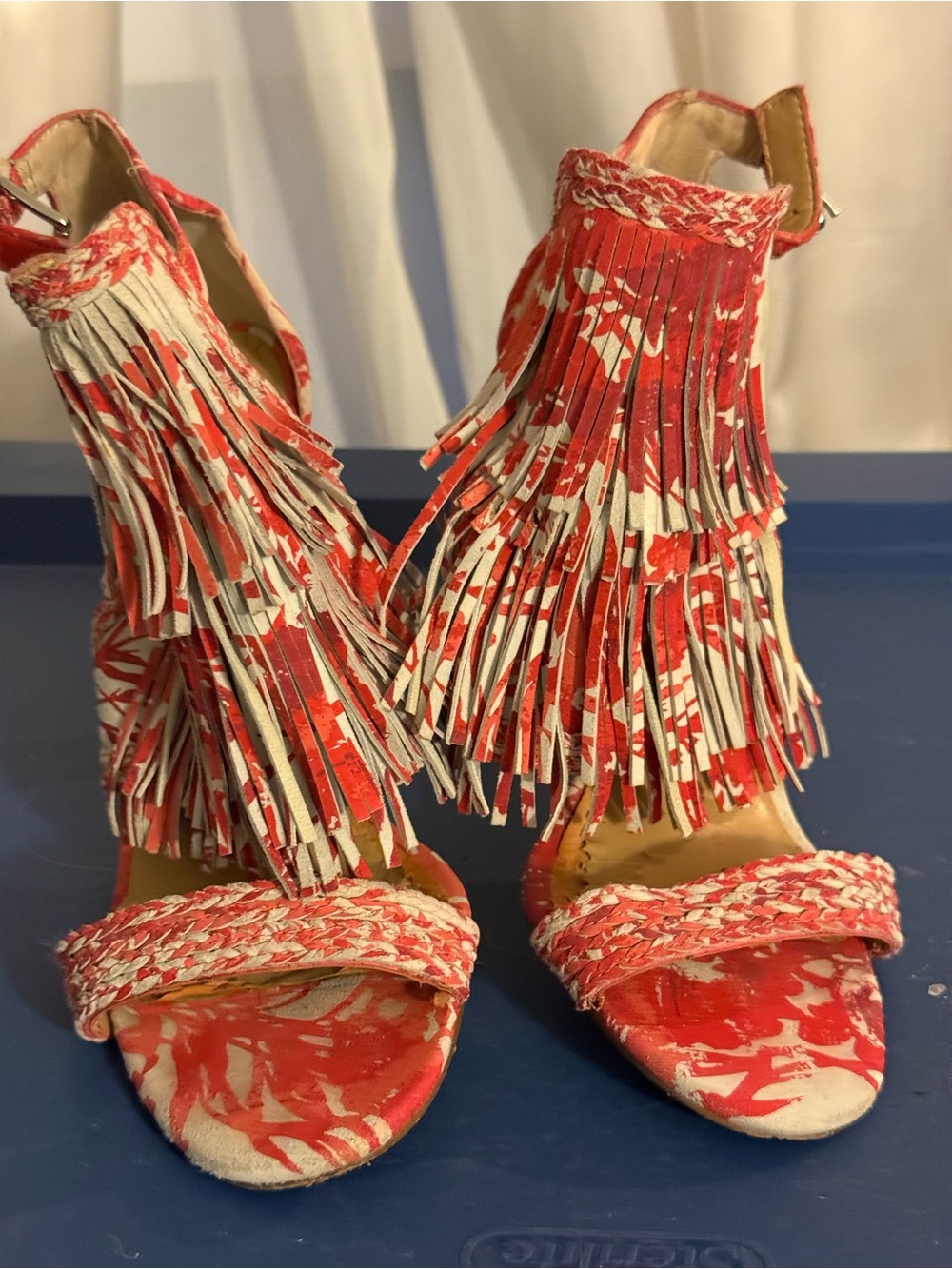Banana Republic Red and White Fringe High-Heel Sandals